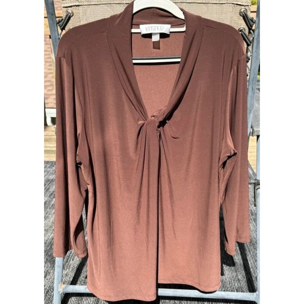 Kasper Chocolate Brown Knot-Front 3/4 Sleeve XL Women’s